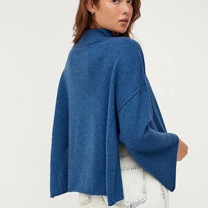 Free People Blossom Cashmere Turtleneck Sweater Blue Small